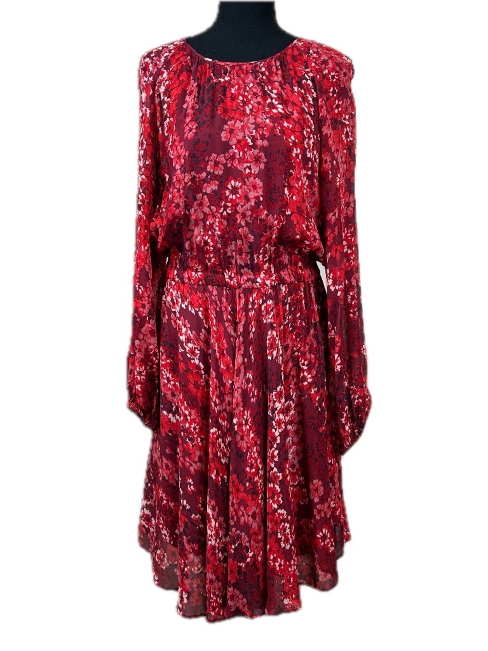 Max & Co. Red Burgundy Floral Long Sleeve Party Midi Dress Size L